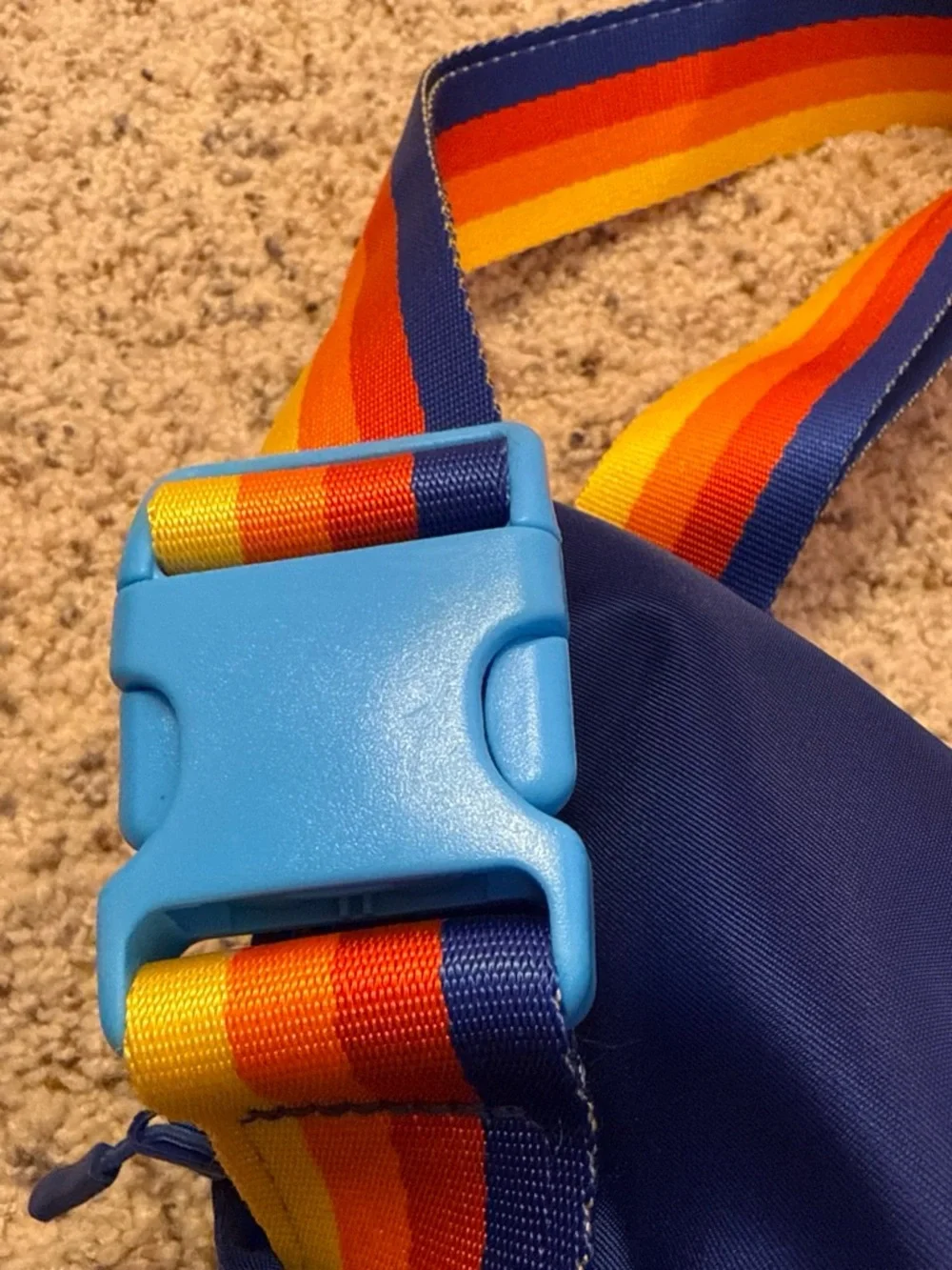 Navy Blue Crossbody Belt Bag with Rainbow Strap